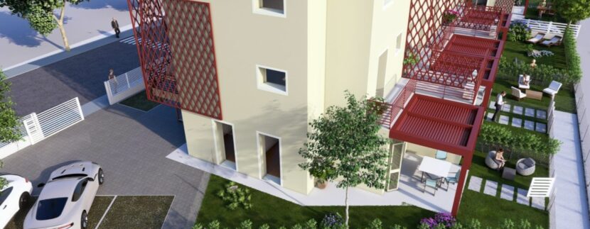 rendering blocco a vista latearale A1 CON PARCHEGGI